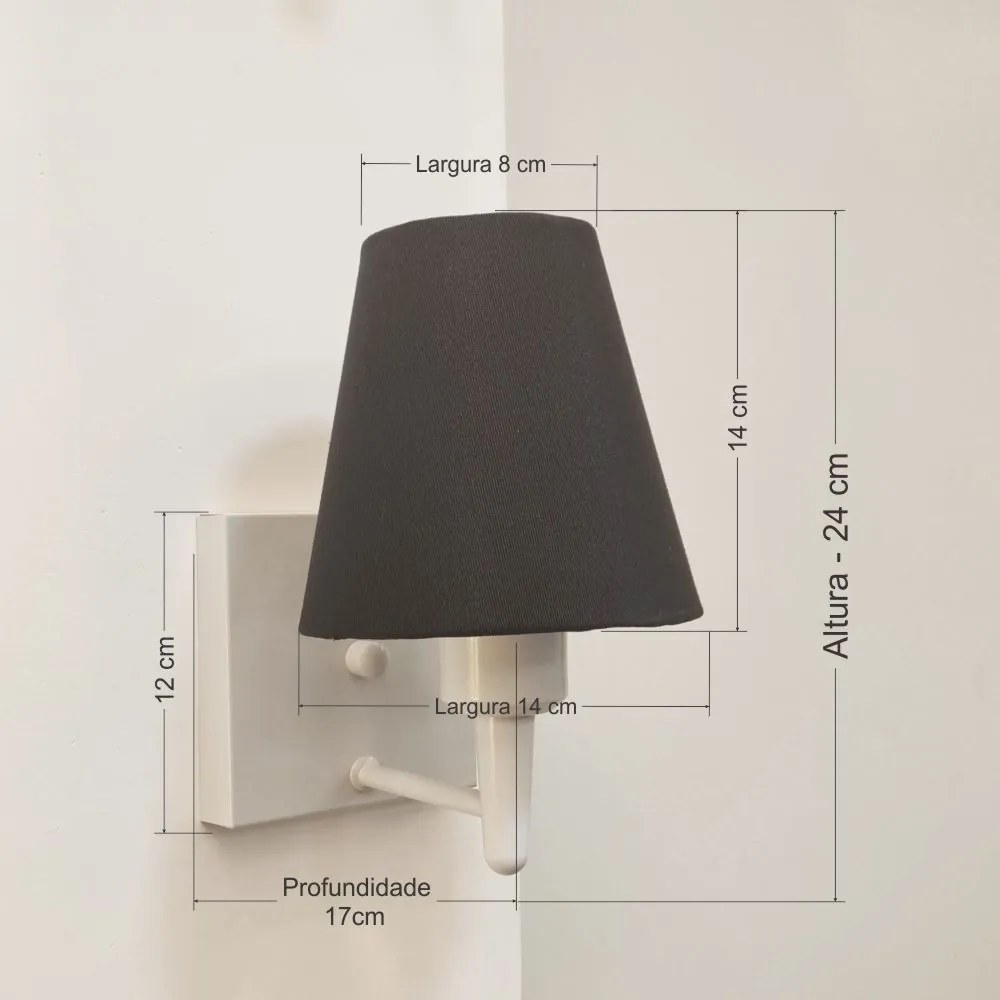 Arandela Quadrada Md-2034 Branco Cúpula em Tecido Cone Preto - Bivolt