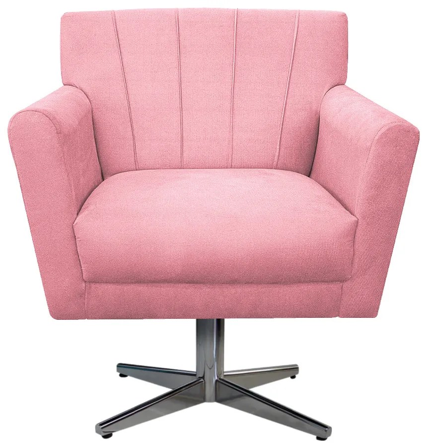 Poltrona Laura Base Giratória de Metal Suede Rosa Bebê - ADJ Decor