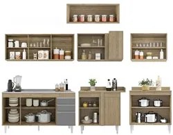 Armário de Cozinha Modulado de Canto 7 Peças CP24 com Pia Inox Castanh