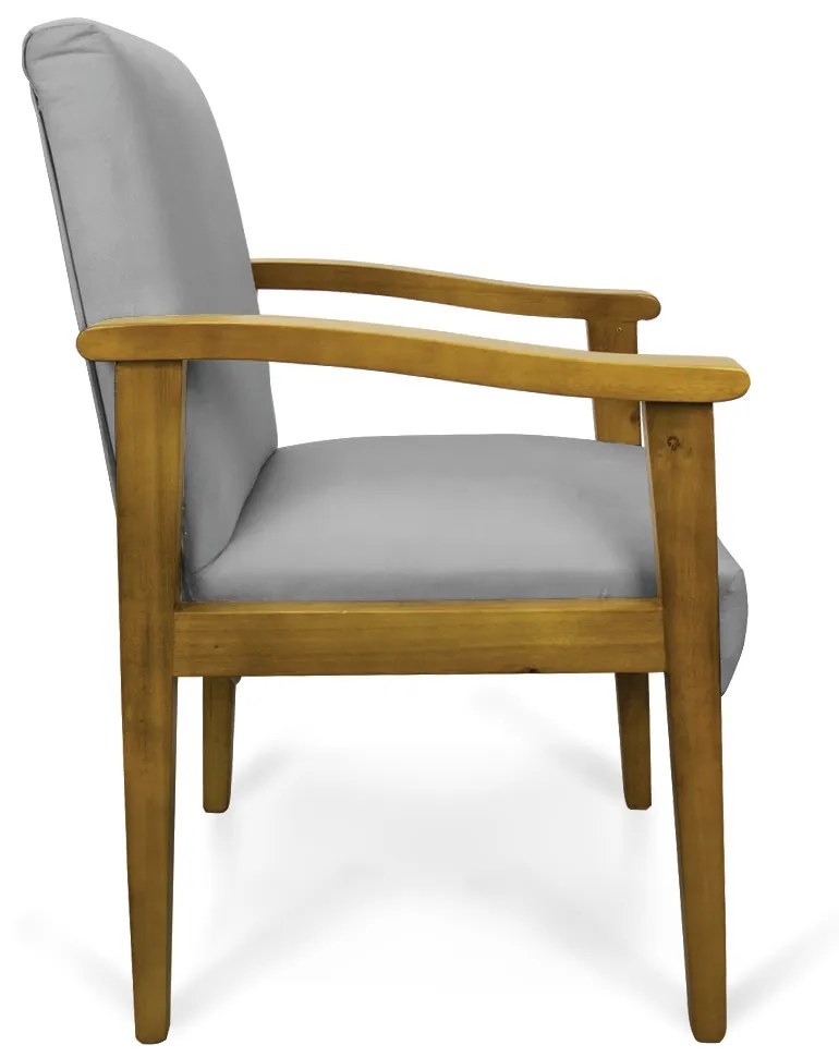 Poltrona Eloisa Suede Cinza Base de Madeira Castanho