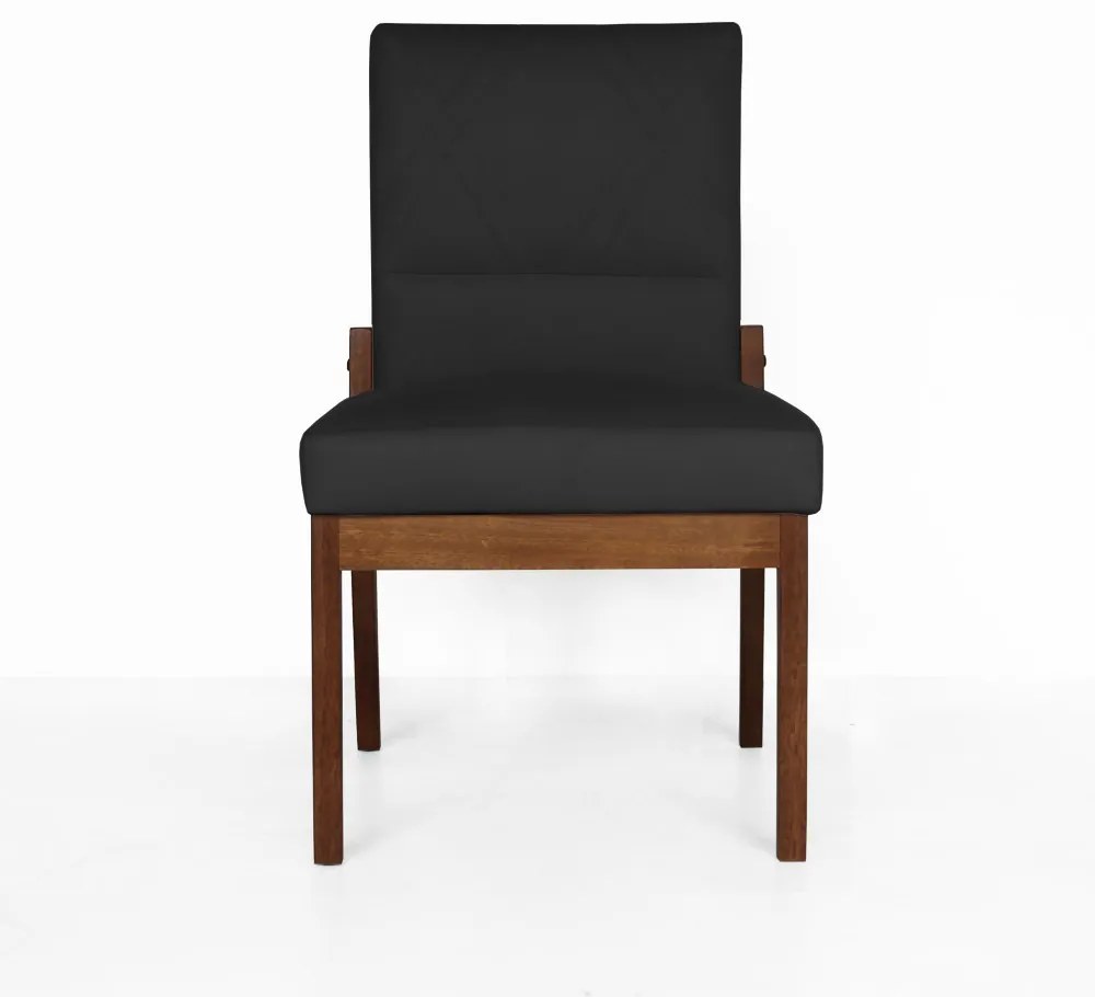 Conjunto 2 Cadeiras De Jantar Aurora Base Madeira Maciça Estofada Suede Preto