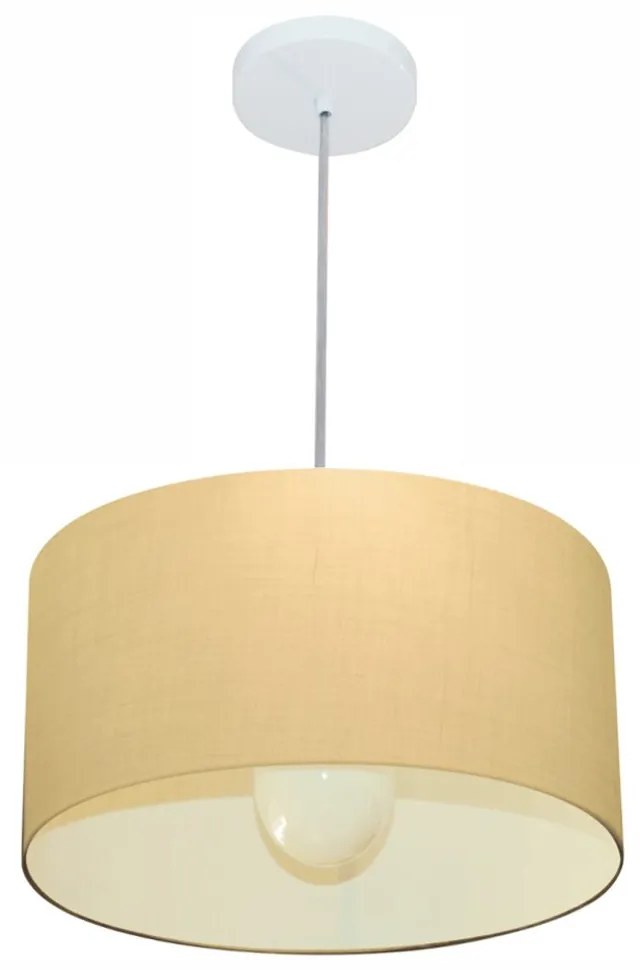 Lustre Pendente Cilíndrico Md-4031 Cúpula em Tecido 40x21cm Algodão Crú - Bivolt