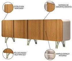 Conjunto Sala de Estar com Cristaleira Agnes H01 Off White/Cinamomo -