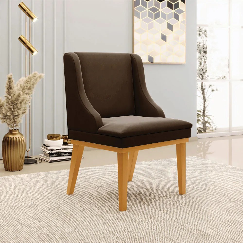 Poltrona Decorativa Base Fixa de Madeira Firenze Suede Marrom/Castanho G19 - Gran Belo