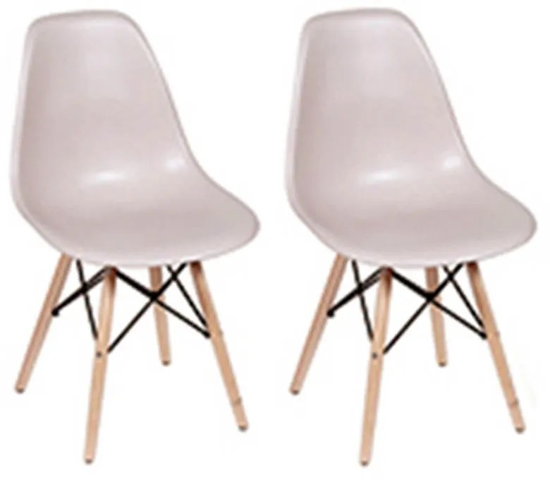 Conjunto 2 Cadeiras Eiffel Base Madeira Bege Acinzentado - Conjunto 2 Cadeiras Eiffel Base Madeira - Bege Acinzentado