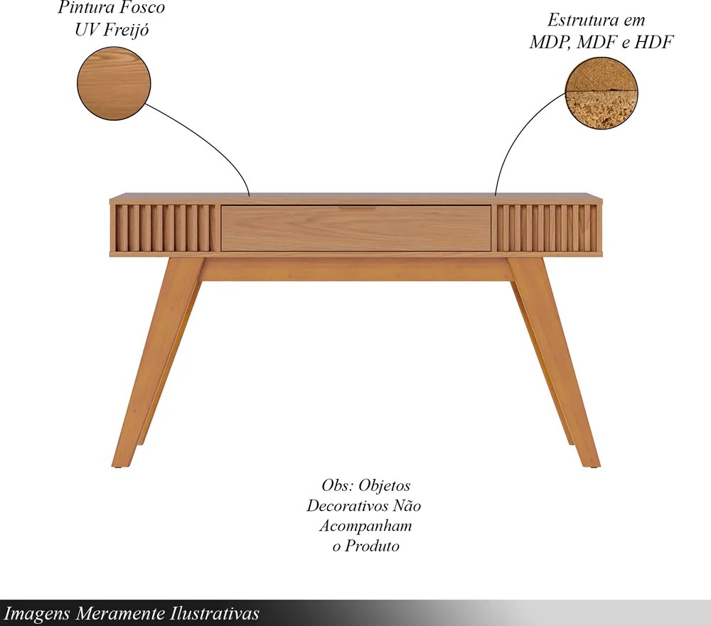 Aparador Decorativo Pés em Madeira Maciça Puxador em Metal MDP/MDF Itacaré 136cm Freijó G73 - Gran Belo