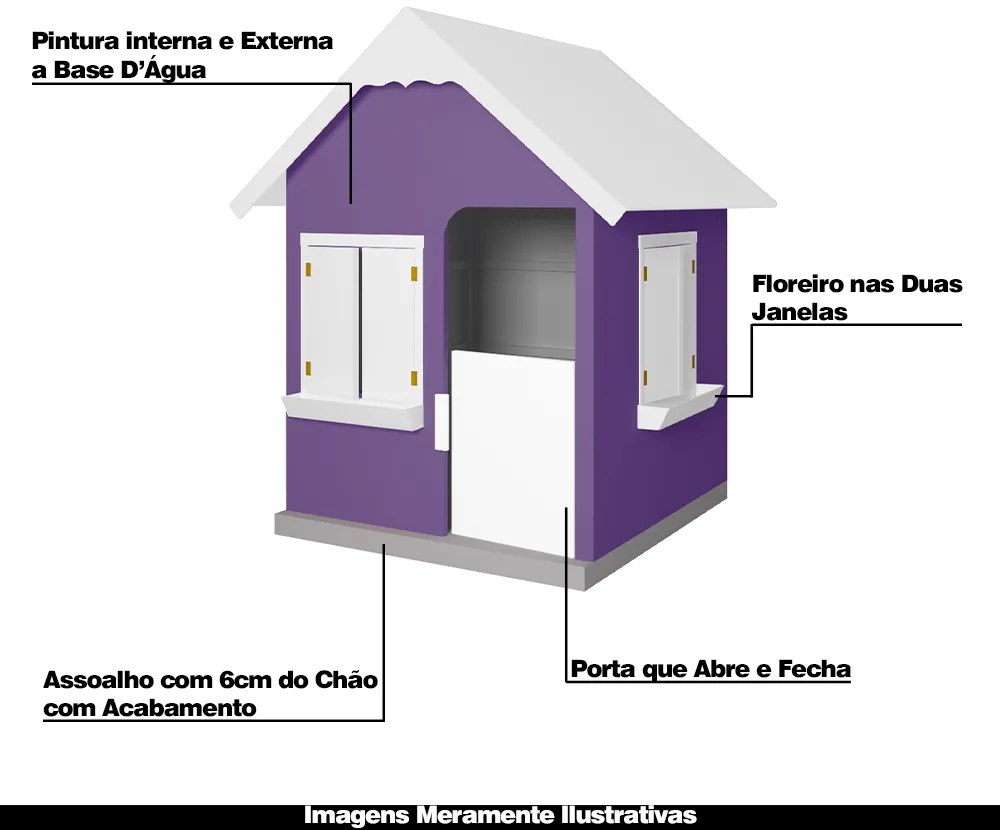 Casinha De Brinquedo Com Floreiros MDF Lilás/Branco L12 - Gran Belo