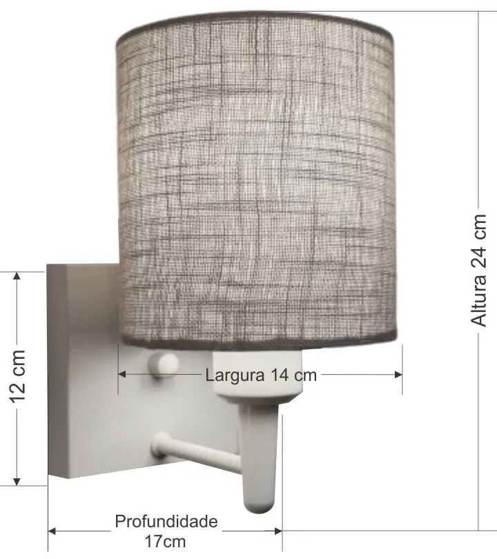 Arandela Quadrada Md-2033 Branco Cúpula em Tecido Cilíndrica Rustico Cinza - Bivolt