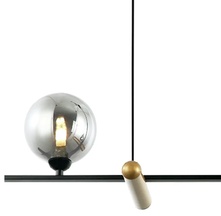 Pendente Bambu Metal Preto E Bronze Vidro Fume 19X80X29Cm 3Xg9 | Bella...