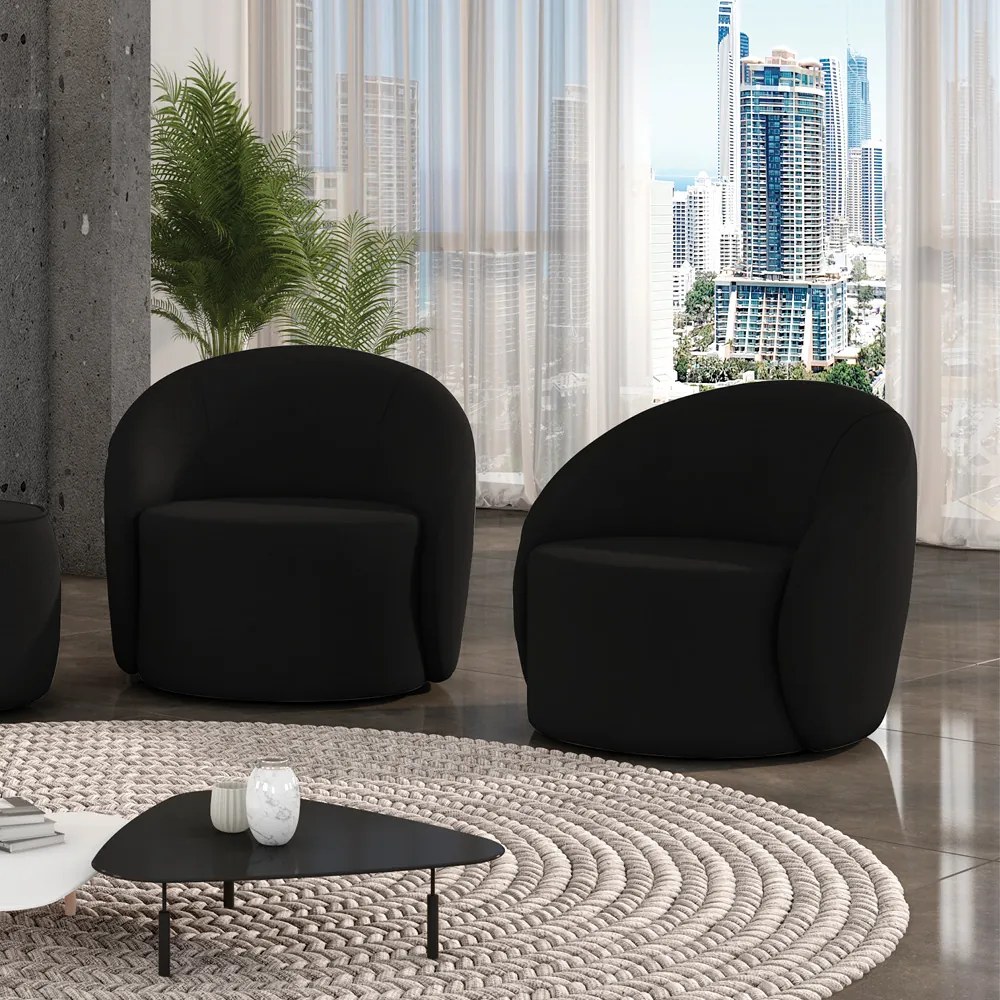 Poltrona Decorativa Orgânica Giratória Kit 2 Lua Suede D03 - D'Rossi - Preto