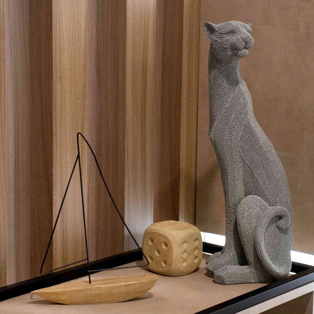 Escultura Decorativo Pantera Em Poliresina Cinza 52x19x17 Cm - D'Rossi