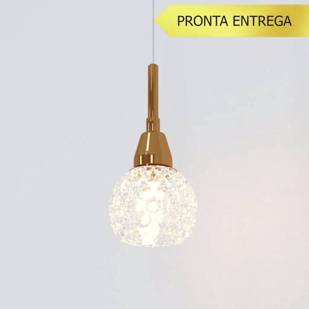 Pendente Amora Vidro Cristal Ø8X17Cm Alumínio 1Xg9 - Qimporta Pd2301 (COBRE BRILHO)