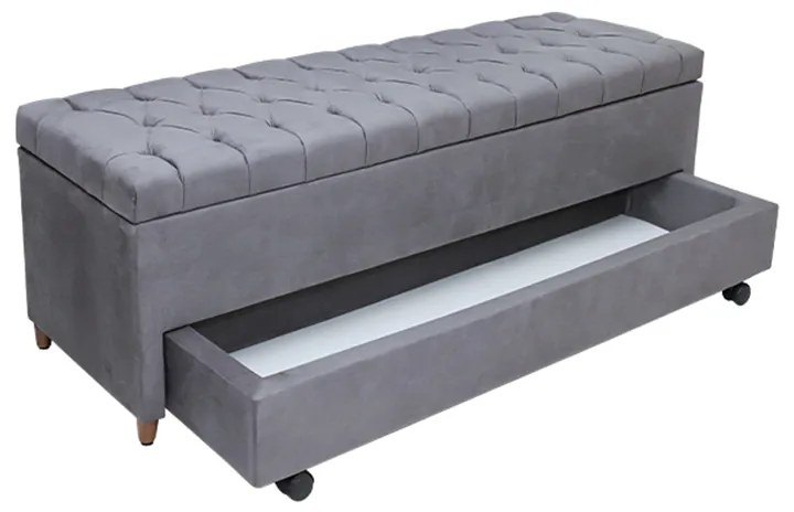 Calçadeira Baú com Sapateira Casal 140cm Paris Capitonê Suede Cinza - Sheep Estofados - Cinza