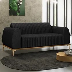 Sofá 150cm 2 Lugares Base Gold Molino D06 Linho D-465 Chumbo - Mpozena