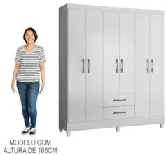 Guarda Roupa Casal 6 Portas 2 Gavetas 153cm Paraná Z17 Branco - Mpozen