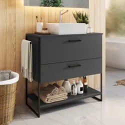 Gabinete de Banheiro 80cm Industrial com Cuba Satto Grafite Z54 - Mpoz