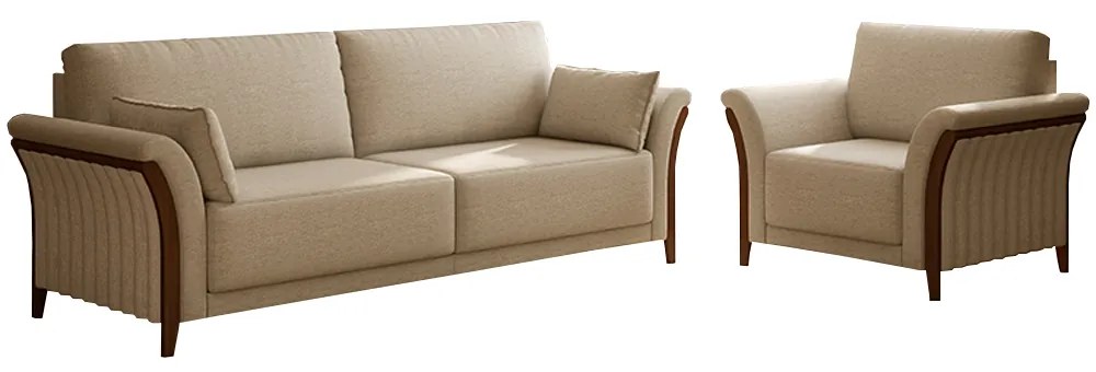 Conjunto Decorativo Poltrona e Sofá 222cm Market Linho Bege G45 - Gran Belo