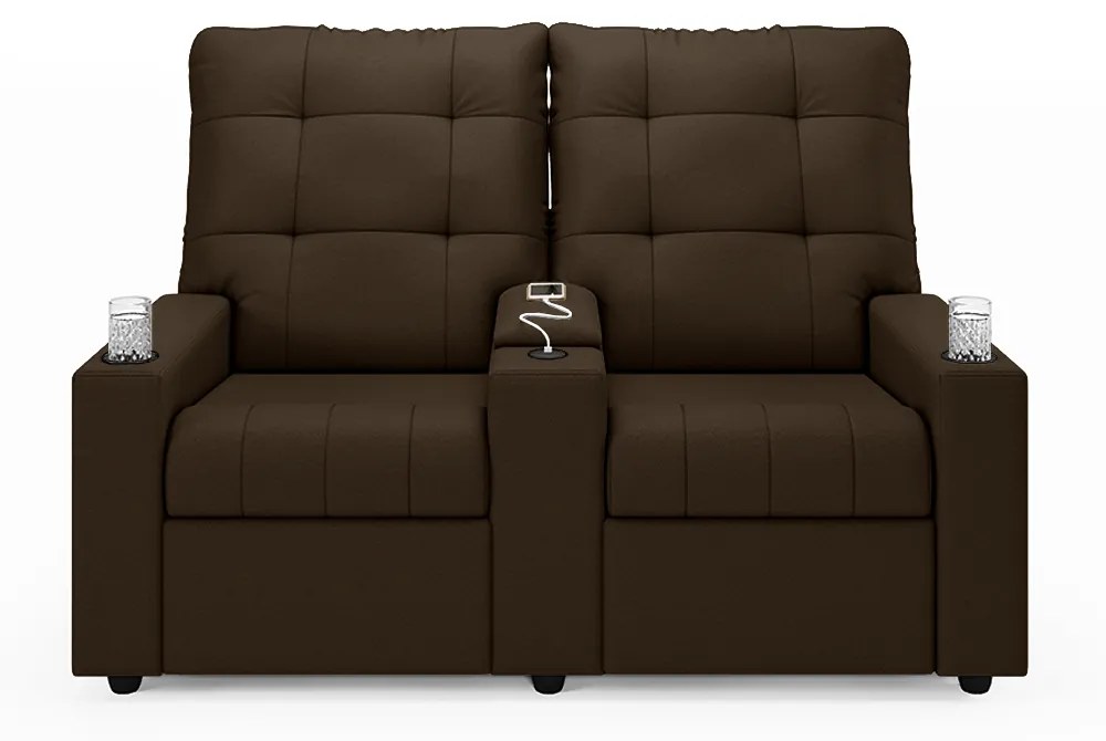 Poltrona do Papai Reclinável Sala de Cinema Movie 2 Lugares Manual Baú USB Veludo Marrom G23 - Gran Belo