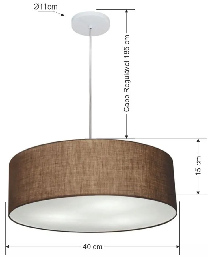 Lustre Pendente Cilíndrico Md-4132 Cúpula em Tecido 40x15cm Café - Bivolt