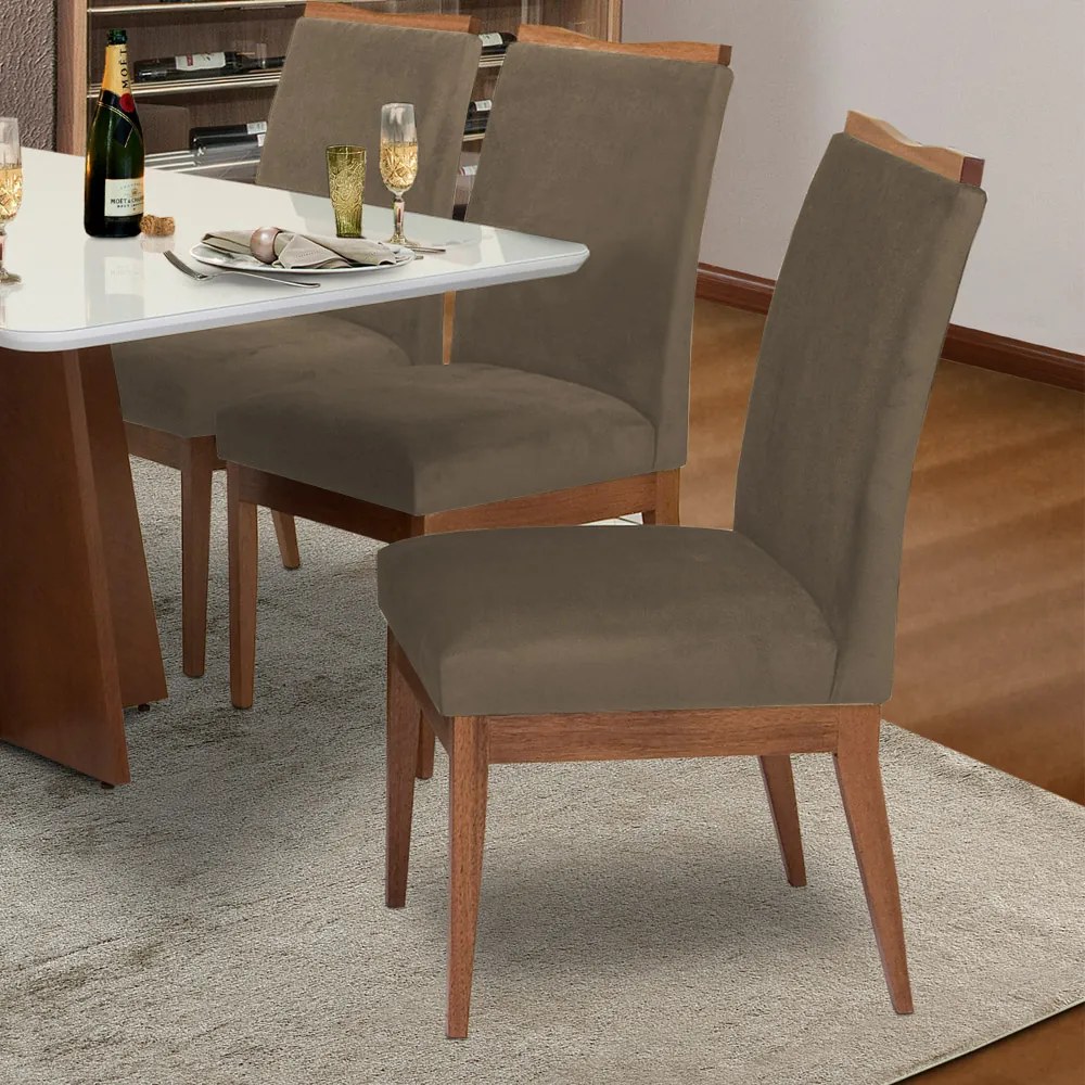 Conjunto 6 Cadeira Decorativa Leticia Aveludado Cappuccino