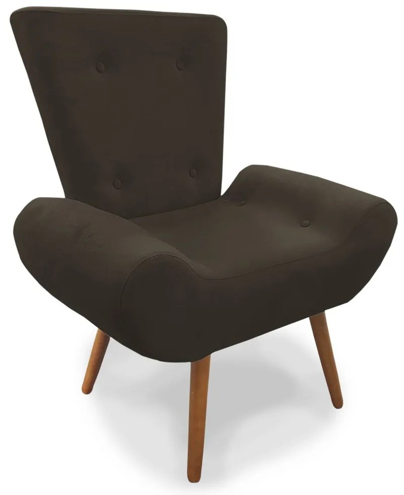 Poltrona Decorativa Emília Barca Pés Palito Suede Marrom - Sheep Estofados - Marrom