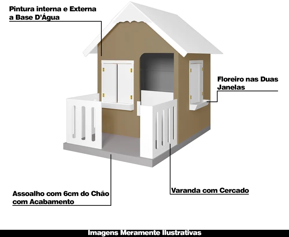 Casinha De Brinquedo Com Cercado Floreiros MDF Bege/Branco L12 - Gran Belo