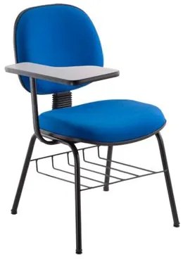 Cadeira Universitária Executiva com Prancheta e Porta Livros Assento e Encosto em Estofado Azul Roal