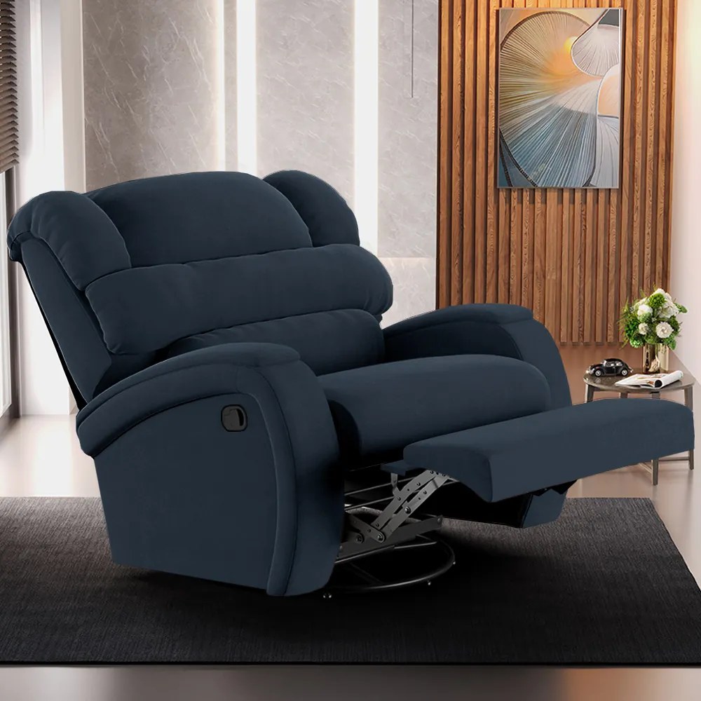Poltrona do Papai Sala de Cinema Reclinável Kylie Glider Manual Giratória Veludo Azul G23