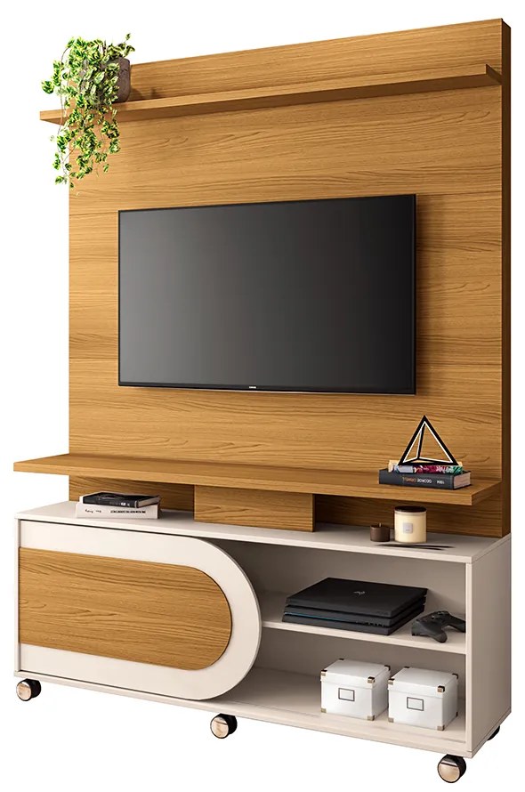 Home Theater Decorativo Globo c/Rodízios para TV até 55 Polegadas Cinamomo/Off White G26 - Gran Belo