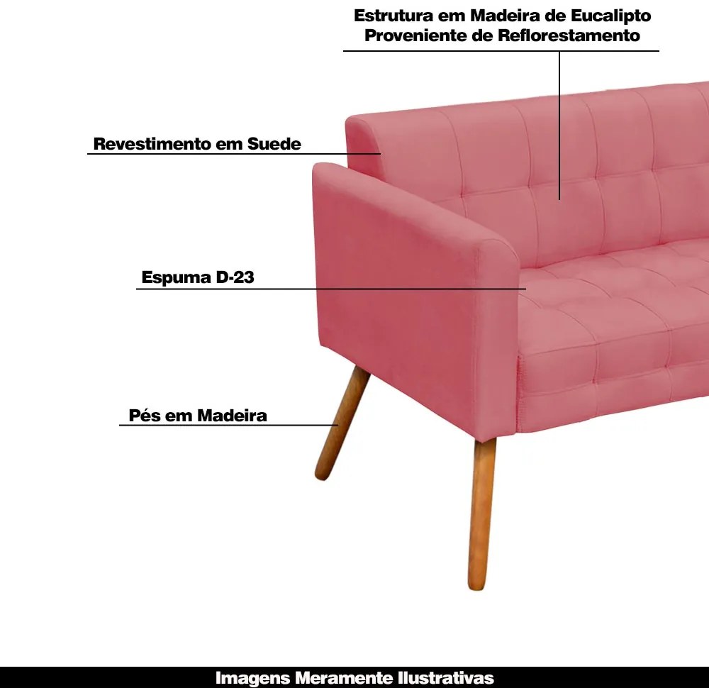 Poltrona Namoradeira Decorativa Pés Palito Karen Suede Rosê G19 - Gran Belo