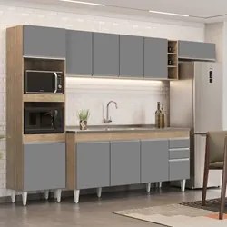 Armário de Cozinha Modulada 5 Peças CP18 Balcão com Pia Inox Castanho/