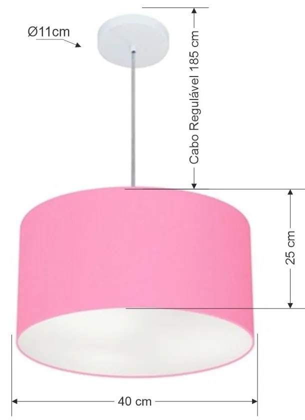 Lustre Pendente Cilíndrico Md-4099 Cúpula em Tecido 40x25cm Rosa Bebê - Bivolt
