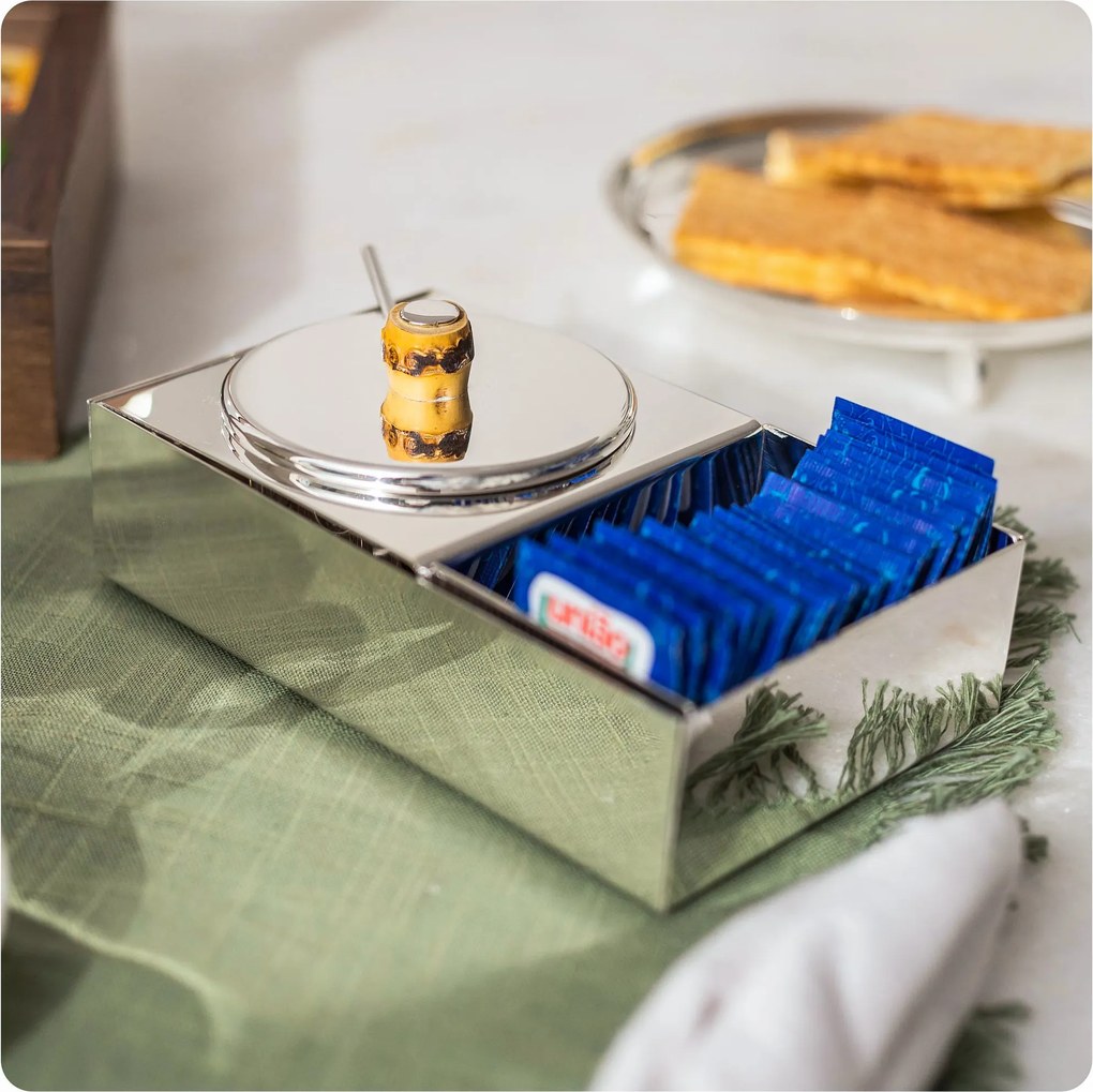 Açucareiro c/ Porta Adoçante Bambú Shefield Plate - Prata  Prata