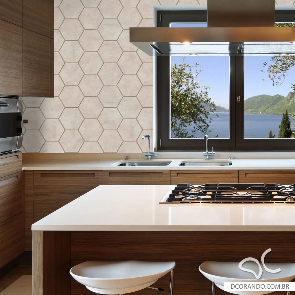 Papel de Parede Hexágono Cimento Marrom Rose