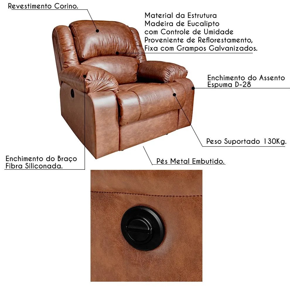 Poltrona do Papai Reclinável Elétrica Magnum PU Sintético Marrom G23 - Gran Belo