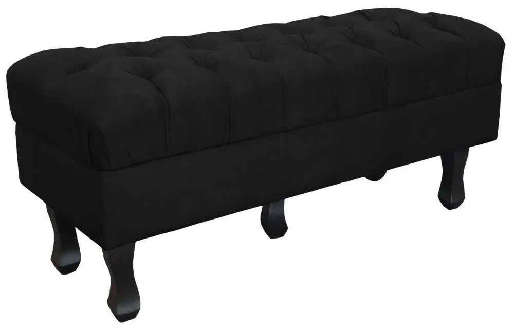 Puff Retro Luis Xv com Baú Capitonê 1 Metro Suede Preto  - D'Rossi