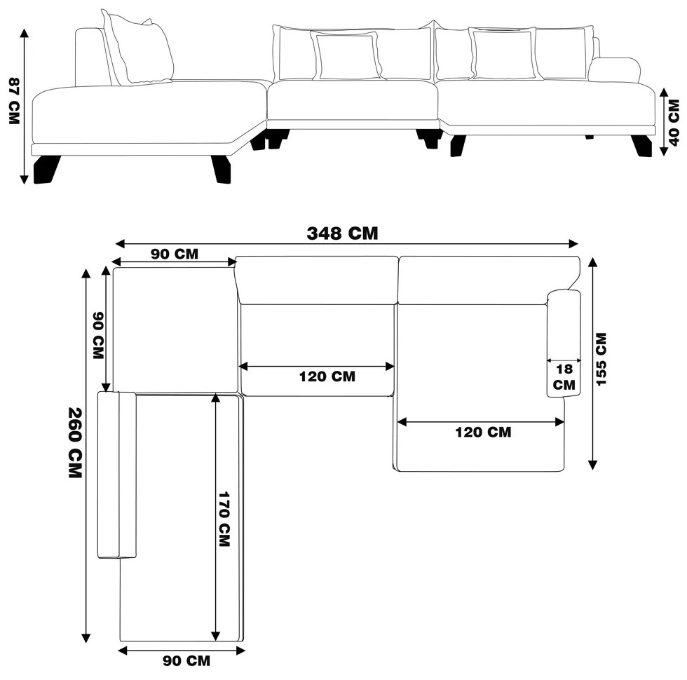 Sofá de Canto Esquerdo 348cm Japa Linho Bege G52 - Gran Belo