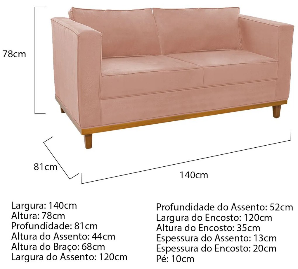 Kit Sofá 2 Lugares e Poltrona Europa Suede Rosê ADJ Decor