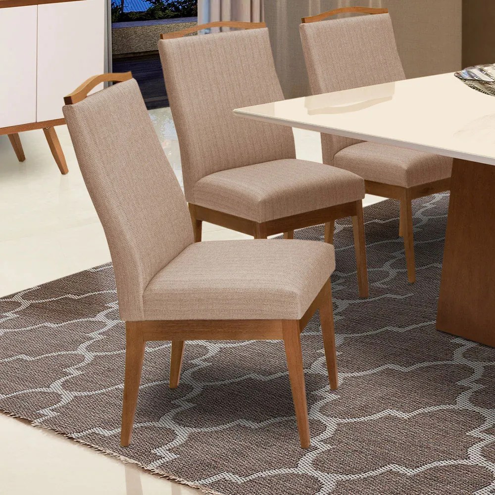 Conjunto 8 Cadeiras Sala de Jantar Lara Linho/Poliester Marrom
