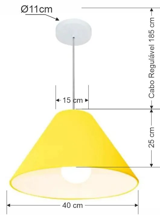 Lustre Pendente Cone Md-4078 Cúpula em Tecido 25/40x15cm Amarelo - Bivolt