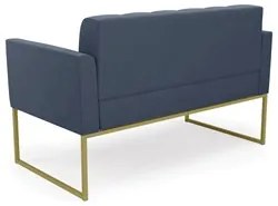 Sofá Namoradeira e 2 Poltronas Base Industrial Dourado Ana Suede Azul