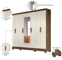 Guarda Roupa Casal com Espelho 8 Portas 236cm Ágata Z17 Castanho Wood/