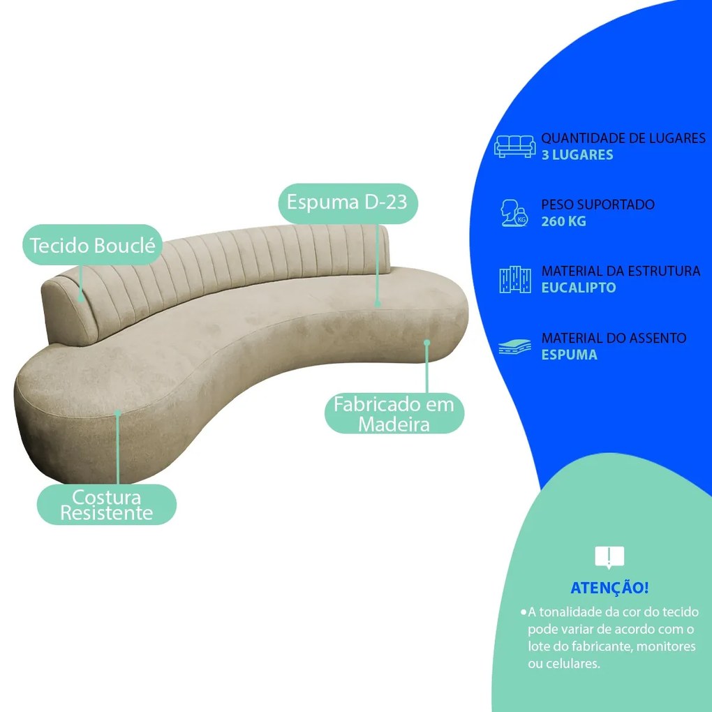 Divã Recamier Celeste Curvo Sala Estar Luxo 180cm Bouclé