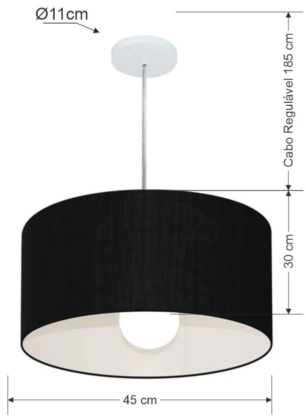Lustre Pendente Cilíndrico Md-4205 Cúpula em Tecido 45x30cm Preto - Bivolt
