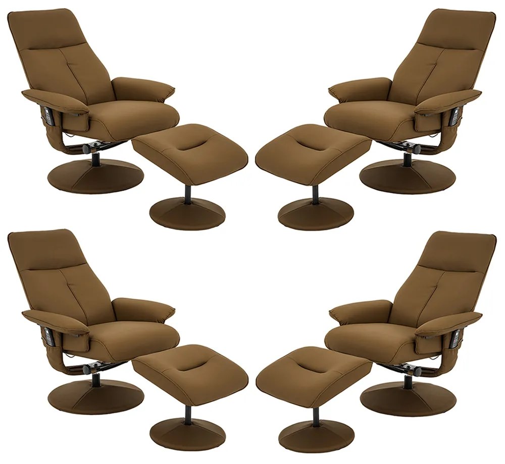 Kit 4 Poltronas do Papai Reclinável Elétrica Com Apoio de Pés Giratória e Massagem Nebraska PU Caramelo G56 - Rivatti
