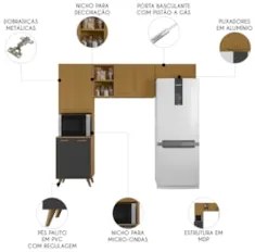 Armário de Cozinha Amélia Freijó UV/Ripado/Grafite Acetinado Z44 - Mpo