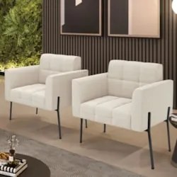 Poltrona Para Sala Pé Metal Preto Kit 2 Ana Bouclé Bege - Ibiza