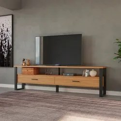 Rack Para TV Até 65 Pol. Estilo Industrial 2 Gavetas F43 Freijó/Preto