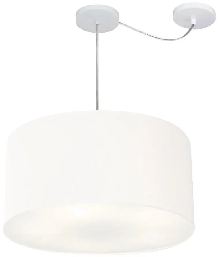 Lustre Pendente Cilíndrico Com Desvio Md-4238 Cúpula em Tecido 45x25cm Branco - Bivolt