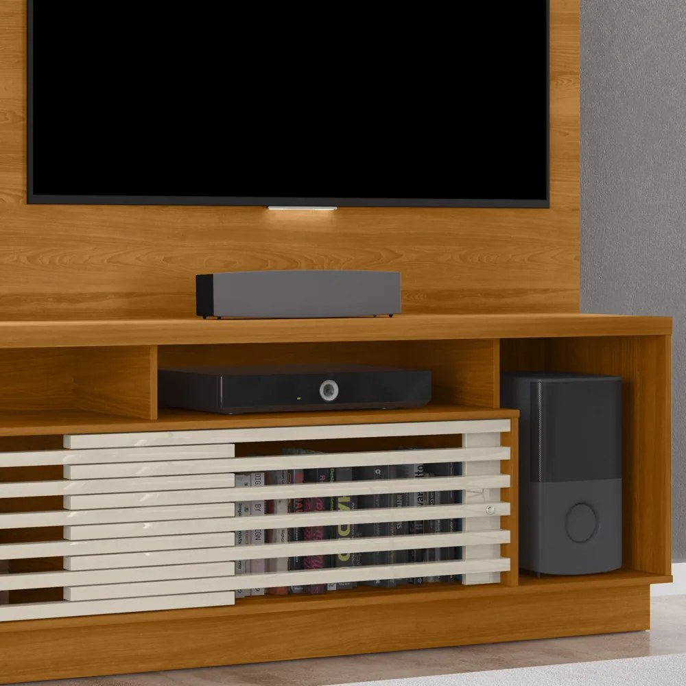 Estante de TV 60 Pol 200cm Sala de Estar Lumari M20 - D'Rossi - Cinamomo e Off White